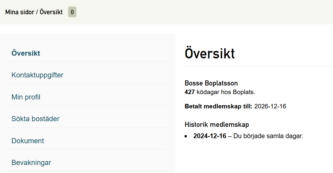 Exempel på hur det ser ut på Mina Sidor